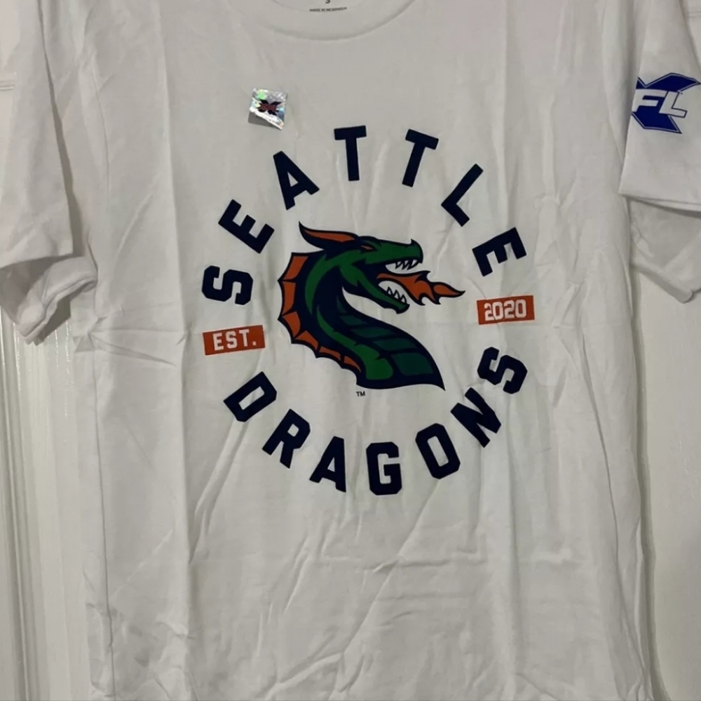 XFL Seattle Dragons T-Shirt Mens White Short Sleeve Large